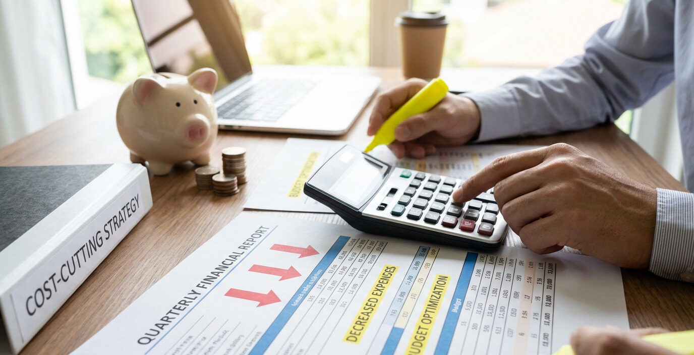 展示会の費用を計算しているイメージ