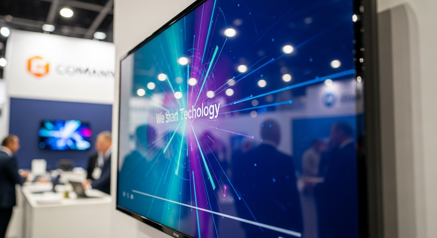 展示会の動画をディスプレイで映している様子