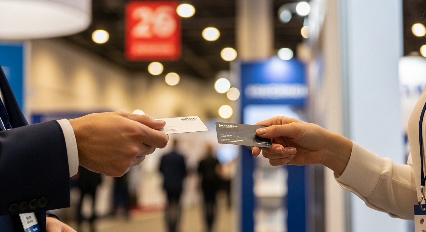 展示会での名刺交換の様子