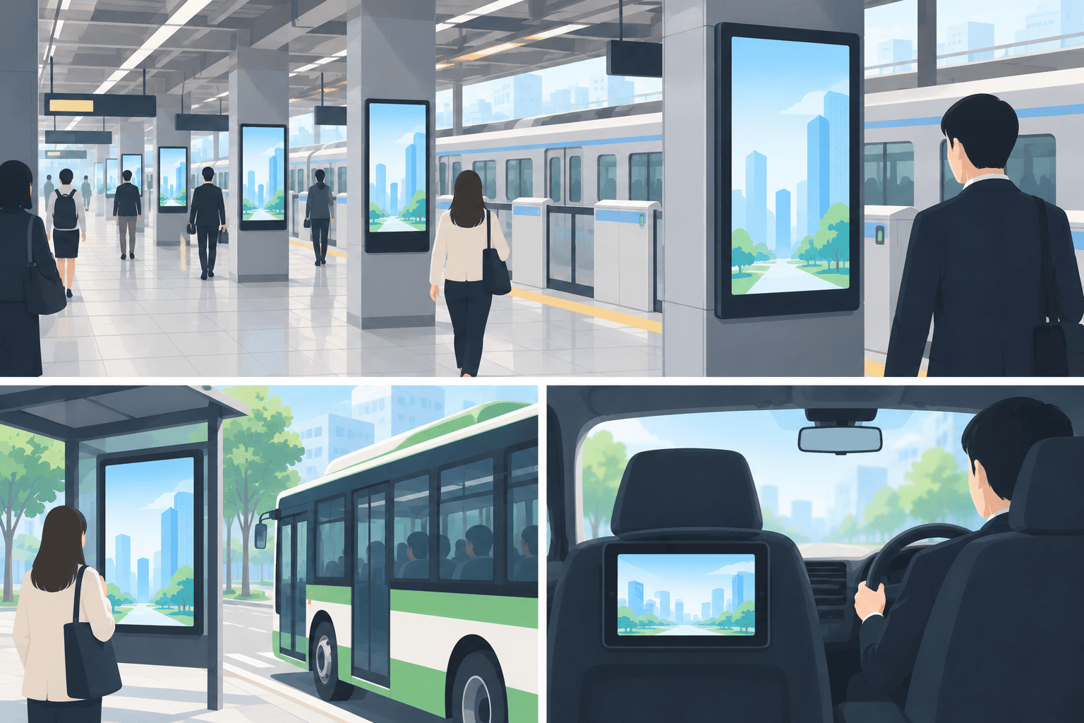 駅構内などに設置された交通広告のデジタルサイネージ